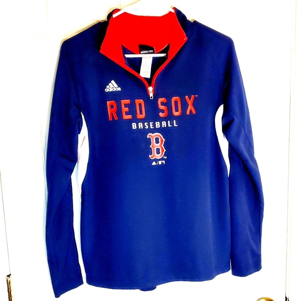 Adidas Boston Red Sox Quarter Zip Pullover Womens Large 14/16 Blue Long Sleeve